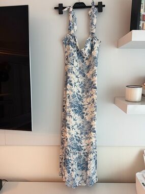 Reformation Nikita Blue Floral Tie-Shoulder Dress